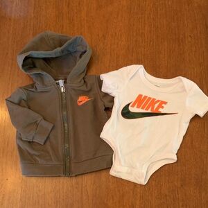 🫐3/$30 Nike Newborn Green Hoodie and White Onesie Set